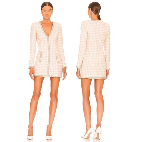 ASSIGNMENT Bridgette Mini Dress Wool Houndstooth Statement Tweed Regal Classy S - Picture 1 of 10